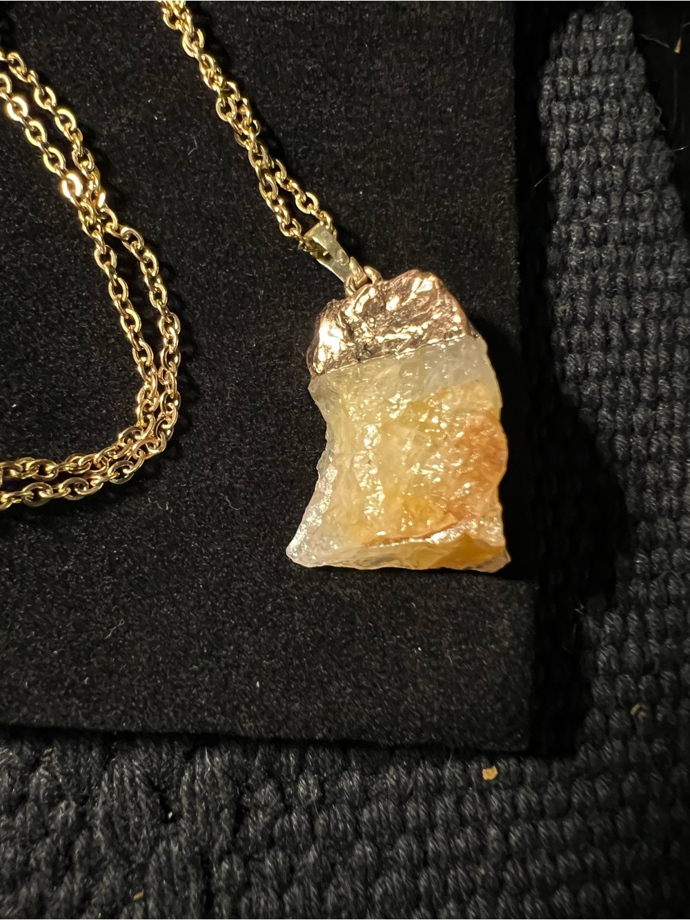 Raw Orange Calcite Gold-Dipped Crystal Pendant Necklace - Picture 2 of 5